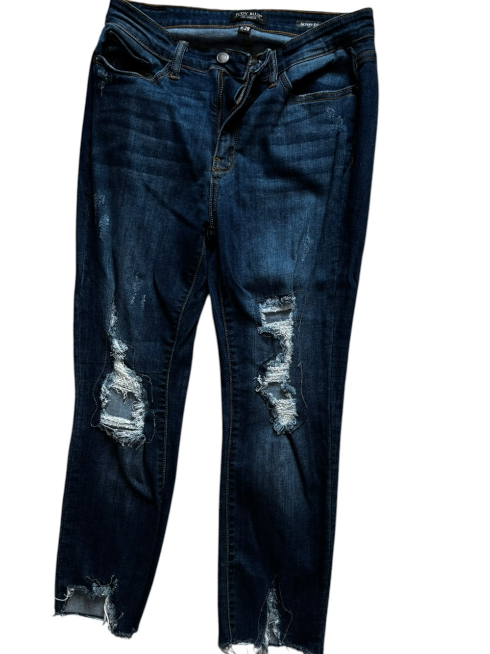 Judy Blue Distressed Skinny Jeans Size 9/29 Dark Wash Raw Hem Stretch Denim